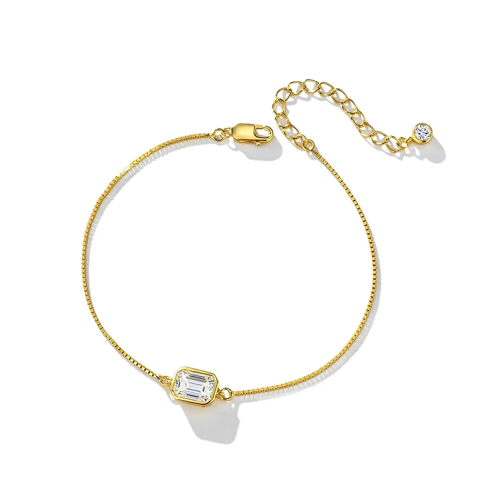 Refined 925 Sterling Silver Emerald-Cut Bezel Bracelet